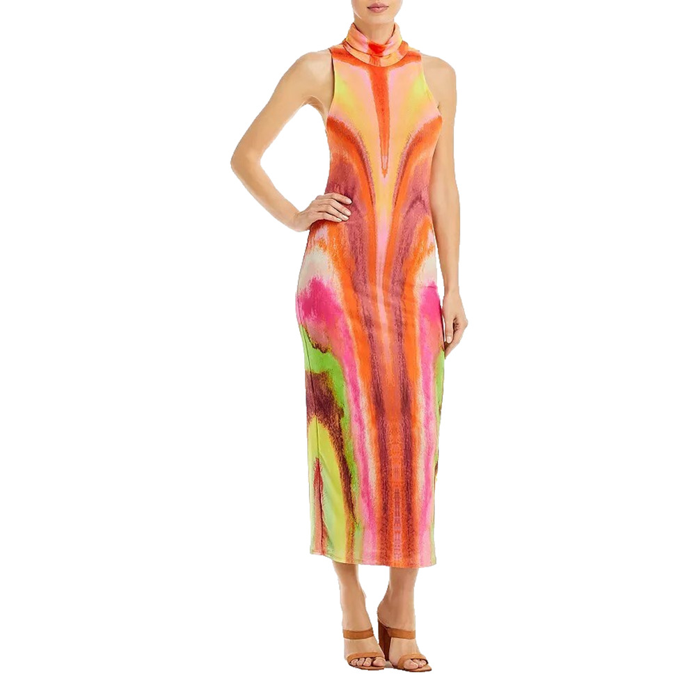 AFRM Serenity Printed Open Back Midi Dress Neon Watercolor Bodycon Mesh